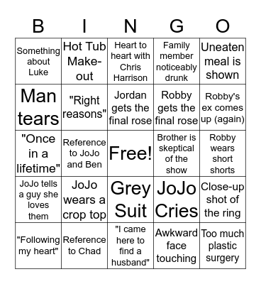 Bachelorette Finale Bingo! Bingo Card