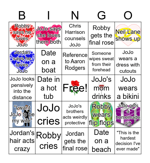 Bachelorette Finale Bingo Card