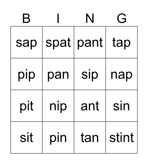 group 1 Bingo Card