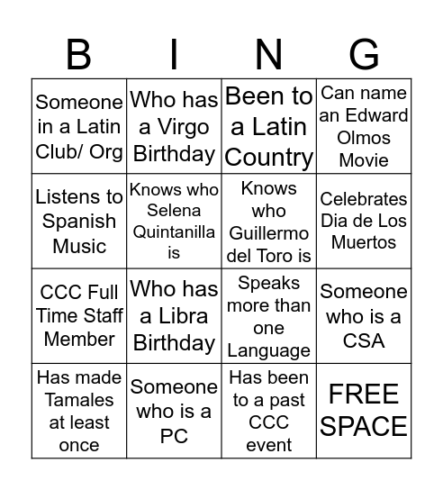 CLSRC BINGO  Bingo Card