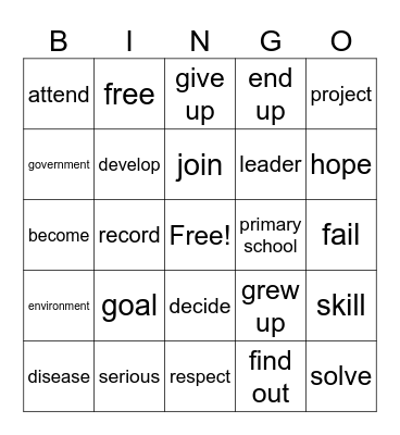 Vocab Review - Game 2 Bingo Card