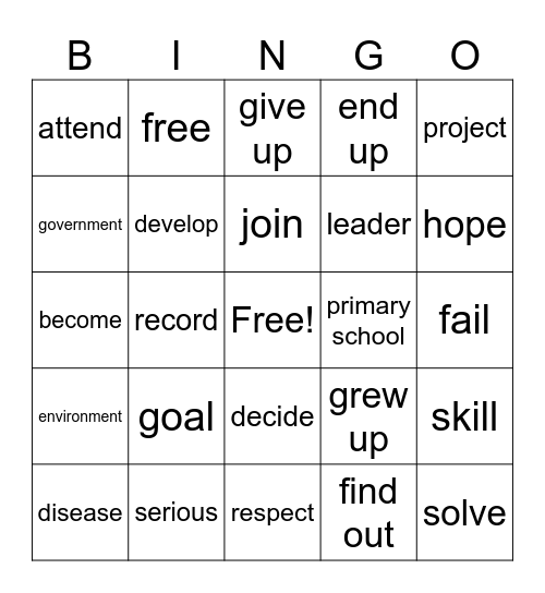 Vocab Review - Game 2 Bingo Card