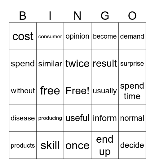 Vocab Review - Game 3 Bingo Card