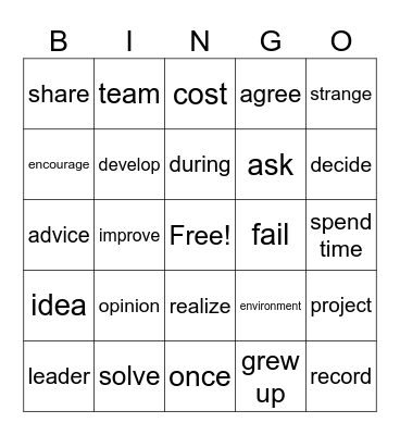 Vocab Review - All Bingo Card