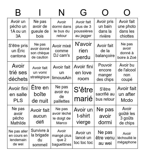 Bingo du Wei Bingo Card