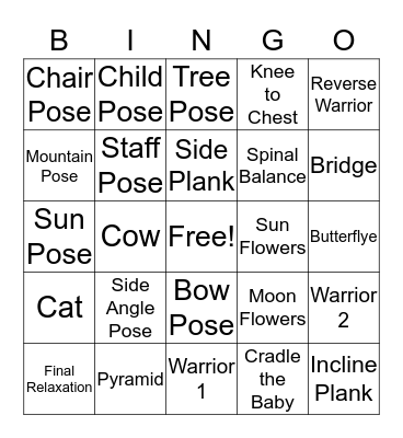 Yoga Fit - Level 1 Bingo Card