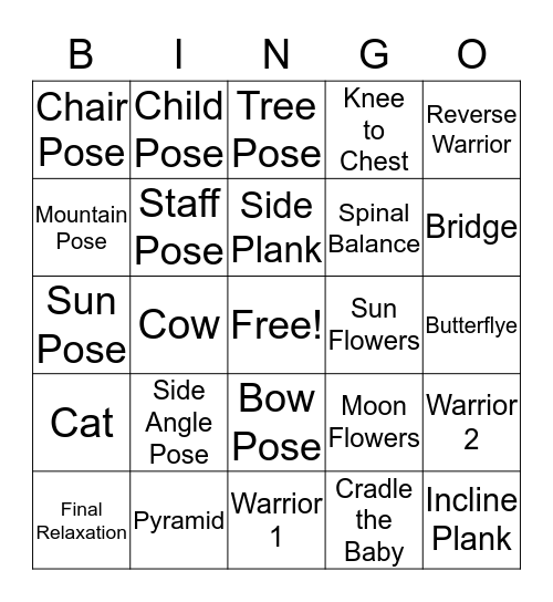 Yoga Fit - Level 1 Bingo Card