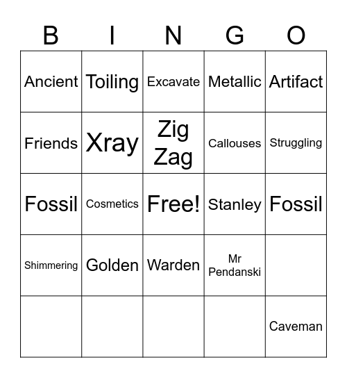 Holes Letter Bingo Card