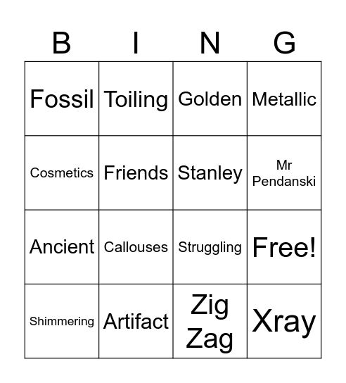 Holes Letter Bingo Card