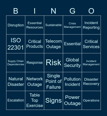 Business Continuity Bingo Card