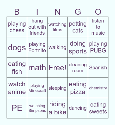 Likes and dislikes Bingo Card