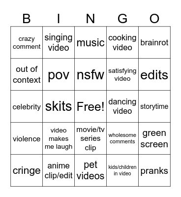 instagram reels Bingo Card