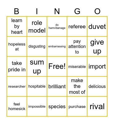 B1+ REVISION BINGO Card