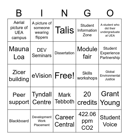 MSc CCGB Bingo Card