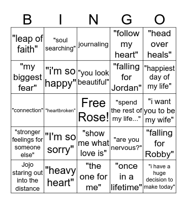 Bachelorette Finale Bingo! Bingo Card