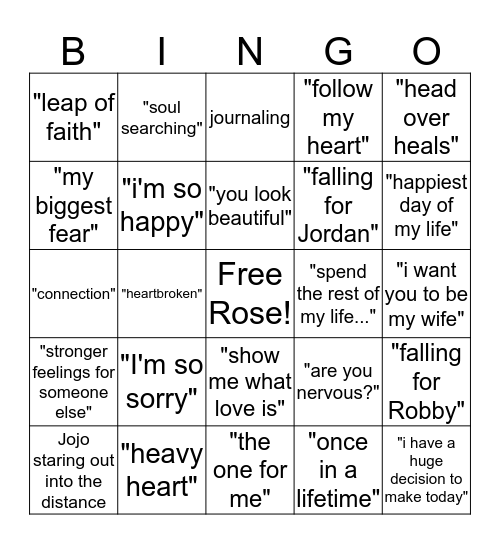 Bachelorette Finale Bingo! Bingo Card