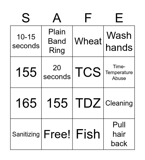 Food Handler Review Bingo Card