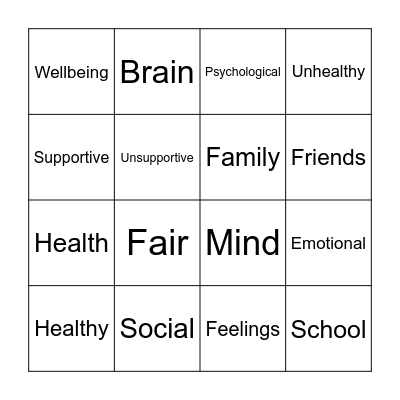 Mental Health Bingo Card