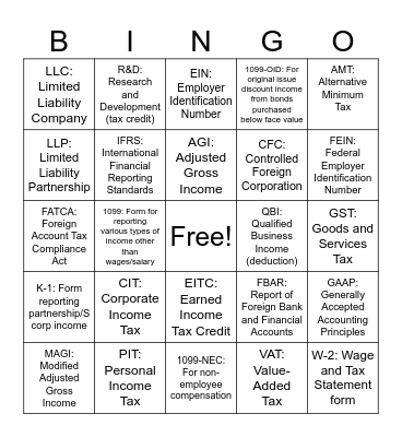 Business Tax In Depth Webinar BINGO Card