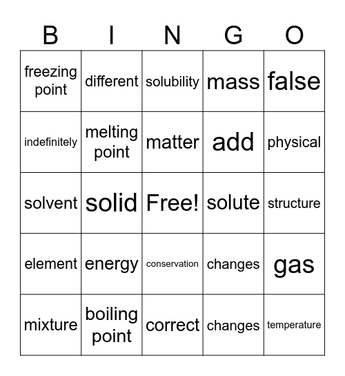 Matter Bingo Card