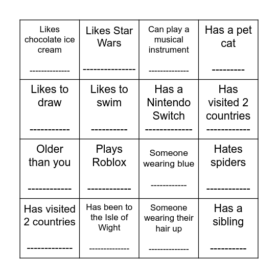 Human Bingo Card