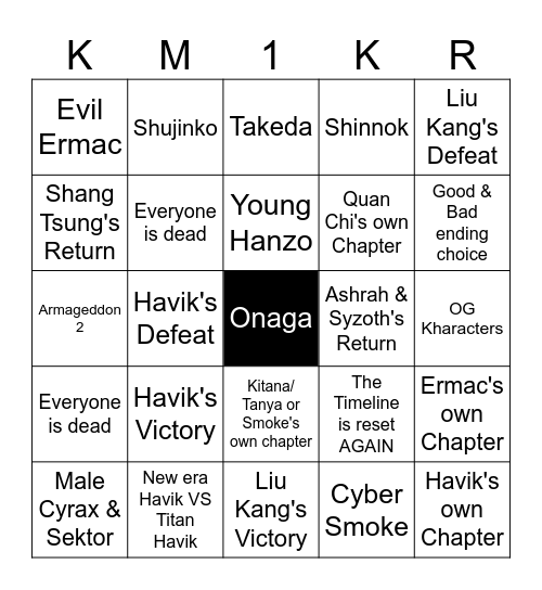 Mortal Kombat 1 Khaos Reigns Bingo Card