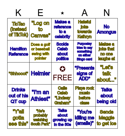 Kean Bingo II Bingo Card