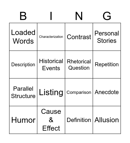 Rhetorical Analysis Bingo Card