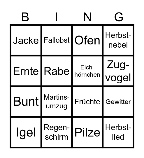 Herbst Bingo Card