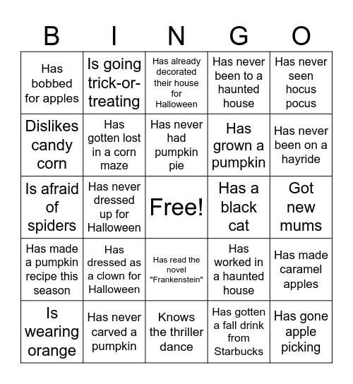 Kick - Off to Halloween Bingo Card