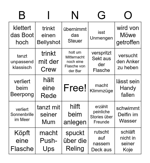 Ben doing Ben Things Bingo Card