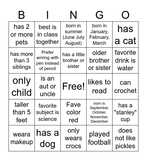 Untitled Bingo Card
