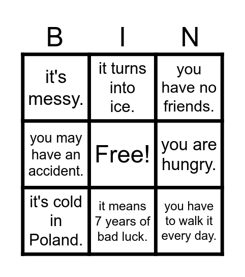 zero conditional bingo Card