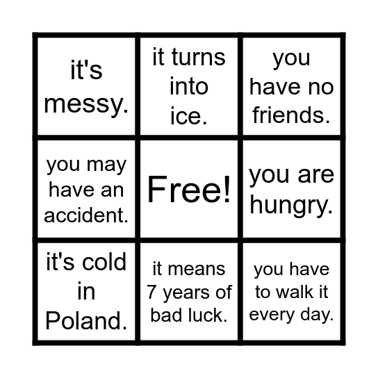 zero conditional bingo Card