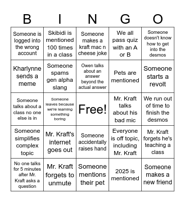 Honors Algebra 1 bingo Card