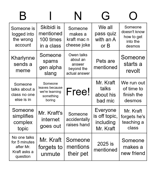 Honors Algebra 1 bingo Card