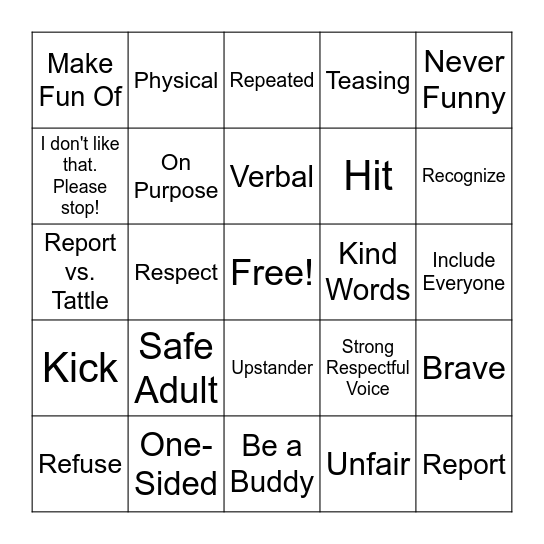 Bully Review Bingo Card