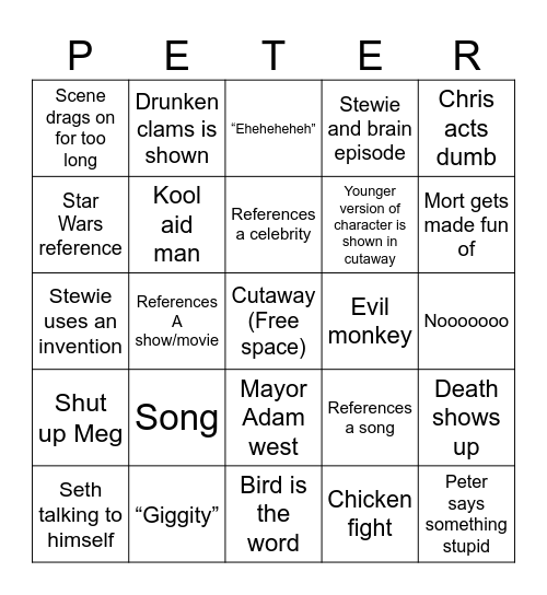 Family guy Bingo Card