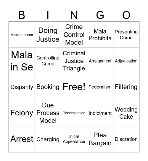 Criminal Justice Chapter 1 Bingo Card