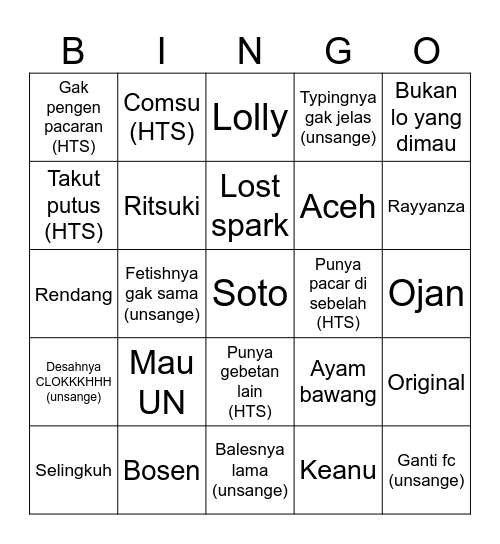 Aryl Bingo Card