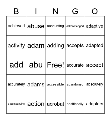 Untitled Bingo Card