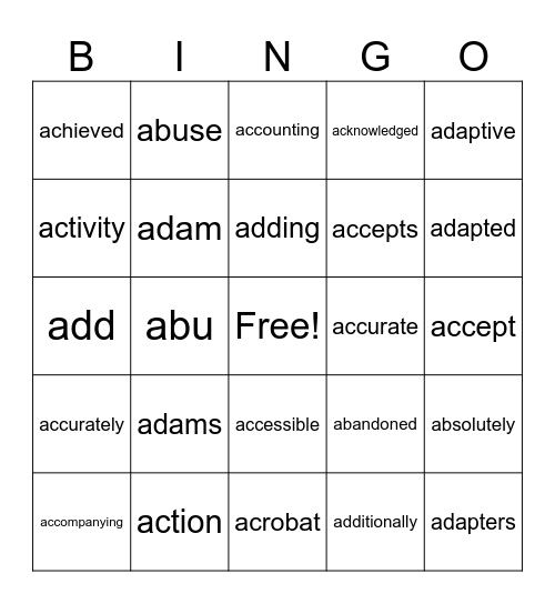 Untitled Bingo Card