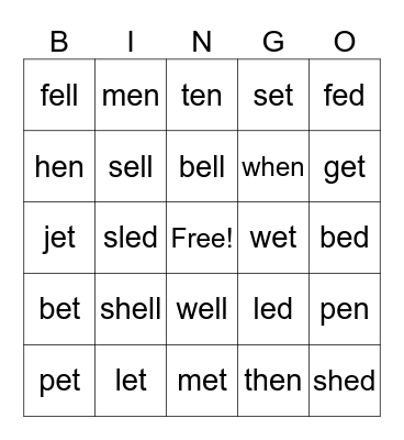 'e' Family Bingo Card