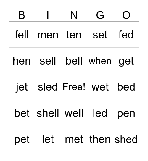 'e' Family Bingo Card