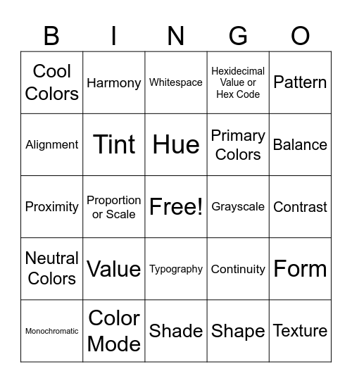 Graphic Design Basics Bingo Card