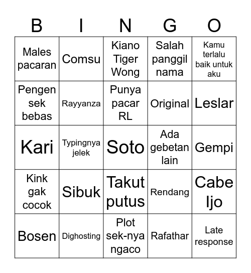 Sereia’s Bingo Card