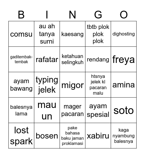 Julian Bingo Card