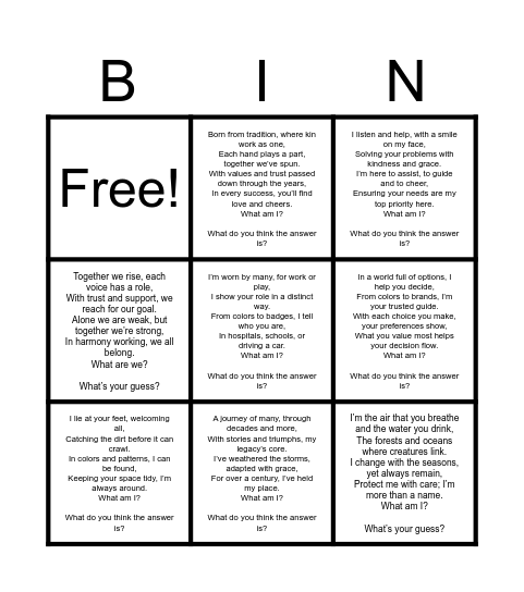 Quintex Bingo Card