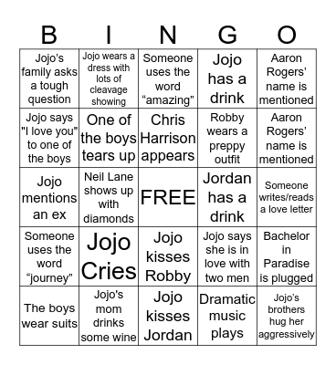 Bachelorette Finale Bingo Card