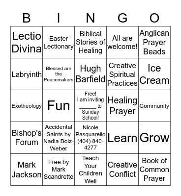 2016-2017 Holy Cross Christian Formation Bingo Card
